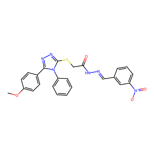 2-{[5-(4-methoxyphenyl)-4-phenyl-4H-1,2,4-triazol-3-yl]sulfanyl}-N'-[(E)-(3-nitrophenyl)methylidene]acetohydrazide structure