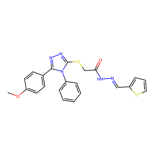 2-{[5-(4-methoxyphenyl)-4-phenyl-4H-1,2,4-triazol-3-yl]sulfanyl}-N'-[(E)-thiophen-2-ylmethylidene]acetohydrazide structure