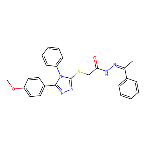 (Z)-2-((5-(4-methoxyphenyl)-4-phenyl-4H-1,2,4-triazol-3-yl)thio)-N'-(1-phenylethylidene)acetohydrazide structure