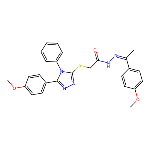 (Z)-2-((5-(4-methoxyphenyl)-4-phenyl-4H-1,2,4-triazol-3-yl)thio)-N'-(1-(4-methoxyphenyl)ethylidene)acetohydrazide structure