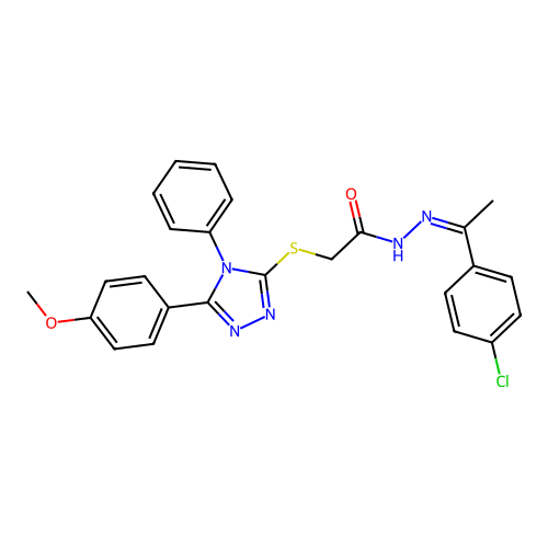 (Z)-N'-(1-(4-chlorophenyl)ethylidene)-2-((5-(4-methoxyphenyl)-4-phenyl-4H-1,2,4-triazol-3-yl)thio)acetohydrazide structure