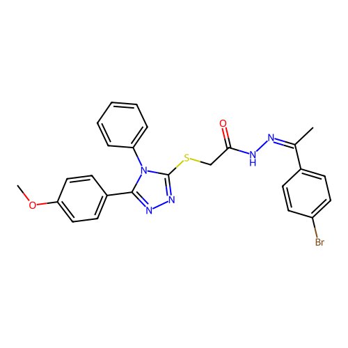 (Z)-N'-(1-(4-bromophenyl)ethylidene)-2-((5-(4-methoxyphenyl)-4-phenyl-4H-1,2,4-triazol-3-yl)thio)acetohydrazide structure