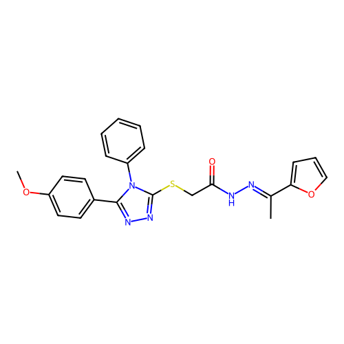 N'-[(1E)-1-(furan-2-yl)ethylidene]-2-{[5-(4-methoxyphenyl)-4-phenyl-4H-1,2,4-triazol-3-yl]sulfanyl}acetohydrazide structure