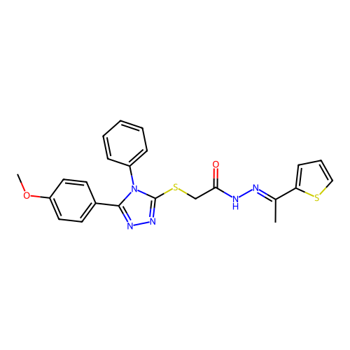 2-{[5-(4-methoxyphenyl)-4-phenyl-4H-1,2,4-triazol-3-yl]sulfanyl}-N'-[(1E)-1-(thiophen-2-yl)ethylidene]acetohydrazide structure