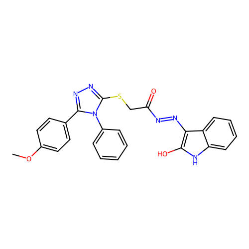 2-{[5-(4-methoxyphenyl)-4-phenyl-4H-1,2,4-triazol-3-yl]sulfanyl}-N'-[(3Z)-2-oxo-1,2-dihydro-3H-indol-3-ylidene]acetohydrazide structure