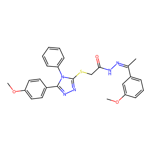(Z)-2-((5-(4-methoxyphenyl)-4-phenyl-4H-1,2,4-triazol-3-yl)thio)-N'-(1-(3-methoxyphenyl)ethylidene)acetohydrazide structure