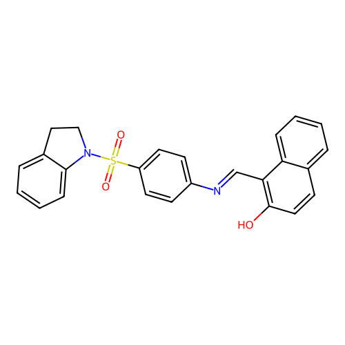 1-({[4-(2,3-dihydro-1H-indol-1-ylsulfonyl)phenyl]imino}methyl)-2-naphthol structure