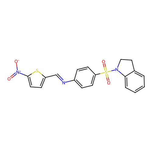 4-(2,3-dihydro-1H-indol-1-ylsulfonyl)-N-[(5-nitro-2-thienyl)methylene]aniline structure