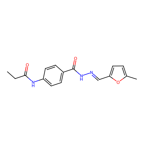 N-[4-({2-[(5-methyl-2-furyl)methylene]hydrazino}carbonyl)phenyl]propanamide structure