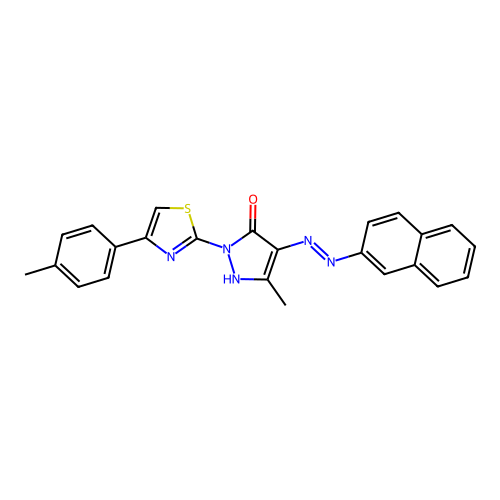 5-methyl-2-[4-(4-methylphenyl)-1,3-thiazol-2-yl]-4-(2-naphthylhydrazono)-2,4-dihydro-3H-pyrazol-3-one structure