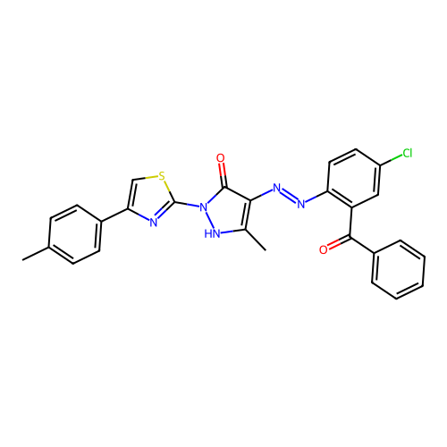 4-[(2-benzoyl-4-chlorophenyl)hydrazono]-5-methyl-2-[4-(4-methylphenyl)-1,3-thiazol-2-yl]-2,4-dihydro-3H-pyrazol-3-one structure