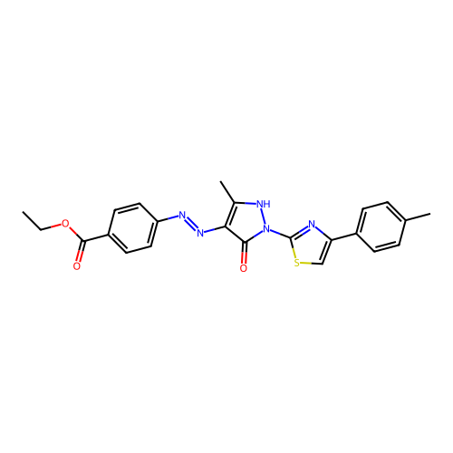 ethyl 4-(2-{3-methyl-1-[4-(4-methylphenyl)-1,3-thiazol-2-yl]-5-oxo-1,5-dihydro-4H-pyrazol-4-ylidene}hydrazino)benzoate structure
