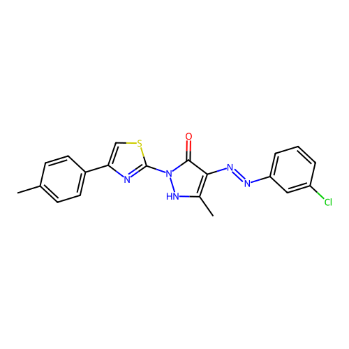 4-[(3-chlorophenyl)hydrazinylidene]-5-methyl-2-[4-(4-methylphenyl)-1,3-thiazol-2-yl]pyrazol-3-one structure