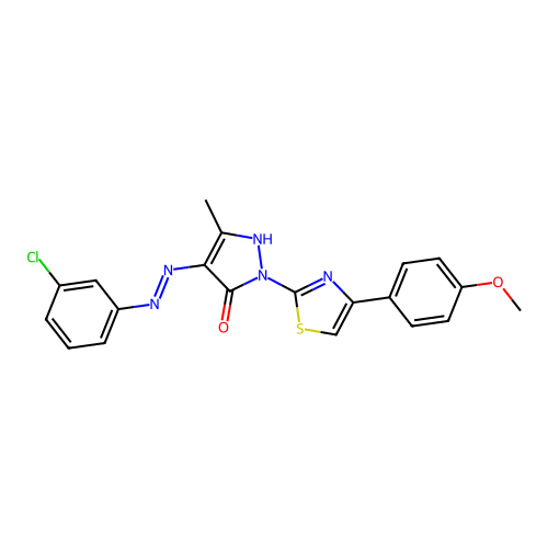4-[(3-chlorophenyl)hydrazono]-2-[4-(4-methoxyphenyl)-1,3-thiazol-2-yl]-5-methyl-2,4-dihydro-3H-pyrazol-3-one structure