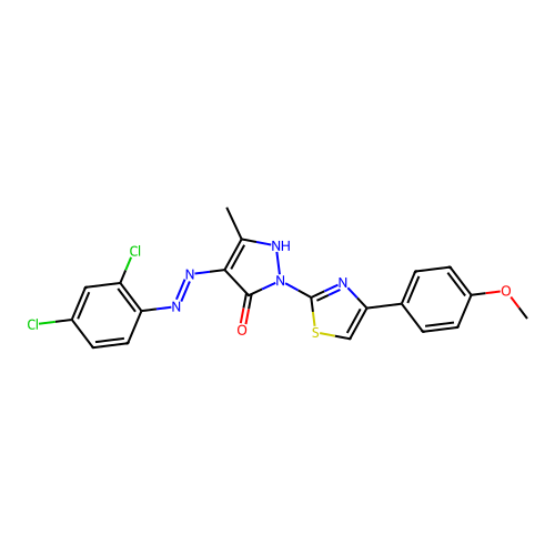 (4E)-4-[2-(2,4-dichlorophenyl)hydrazinylidene]-2-[4-(4-methoxyphenyl)-1,3-thiazol-2-yl]-5-methyl-2,4-dihydro-3H-pyrazol-3-one structure
