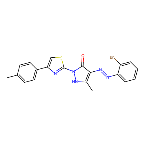 4-[(2-bromophenyl)hydrazinylidene]-5-methyl-2-[4-(4-methylphenyl)-1,3-thiazol-2-yl]pyrazol-3-one structure