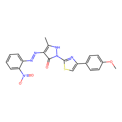 2-[4-(4-methoxyphenyl)-1,3-thiazol-2-yl]-5-methyl-4-[(2-nitrophenyl)hydrazinylidene]pyrazol-3-one structure