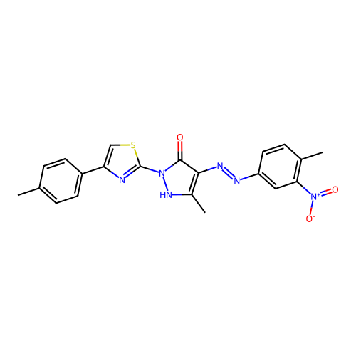 5-methyl-4-[(4-methyl-3-nitrophenyl)hydrazono]-2-[4-(4-methylphenyl)-1,3-thiazol-2-yl]-2,4-dihydro-3H-pyrazol-3-one structure