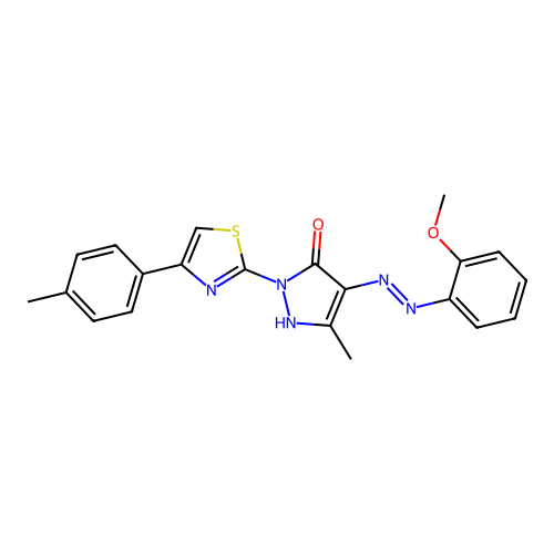 4-[(2-methoxyphenyl)hydrazono]-5-methyl-2-[4-(4-methylphenyl)-1,3-thiazol-2-yl]-2,4-dihydro-3H-pyrazol-3-one structure