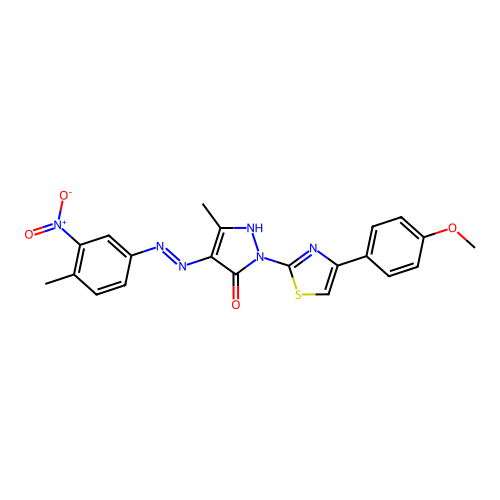 (4Z)-2-[4-(4-methoxyphenyl)-1,3-thiazol-2-yl]-5-methyl-4-[2-(4-methyl-3-nitrophenyl)hydrazinylidene]-2,4-dihydro-3H-pyrazol-3-one structure