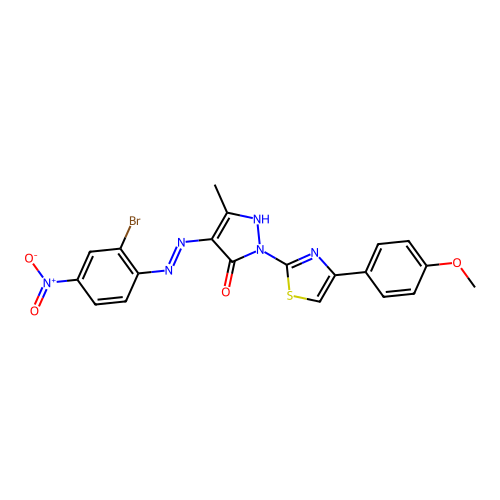 4-[(2-bromo-4-nitrophenyl)hydrazono]-2-[4-(4-methoxyphenyl)-1,3-thiazol-2-yl]-5-methyl-2,4-dihydro-3H-pyrazol-3-one structure