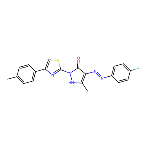 4-[(4-fluorophenyl)hydrazono]-5-methyl-2-[4-(4-methylphenyl)-1,3-thiazol-2-yl]-2,4-dihydro-3H-pyrazol-3-one structure