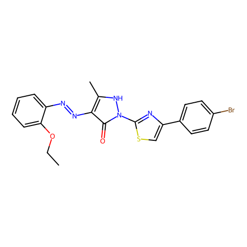 2-[4-(4-bromophenyl)-1,3-thiazol-2-yl]-4-[(2-ethoxyphenyl)hydrazono]-5-methyl-2,4-dihydro-3H-pyrazol-3-one structure