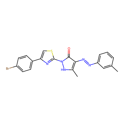 (4Z)-2-[4-(4-bromophenyl)-1,3-thiazol-2-yl]-5-methyl-4-[2-(3-methylphenyl)hydrazinylidene]-2,4-dihydro-3H-pyrazol-3-one structure