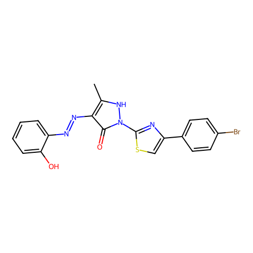 2-[4-(4-bromophenyl)-1,3-thiazol-2-yl]-4-[(2-hydroxyphenyl)hydrazono]-5-methyl-2,4-dihydro-3H-pyrazol-3-one structure