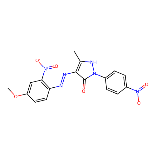 (4E)-3-methyl-1-(4-nitrophenyl)-1H-pyrazole-4,5-dione 4-[(4-methoxy-2-nitrophenyl)hydrazone] structure