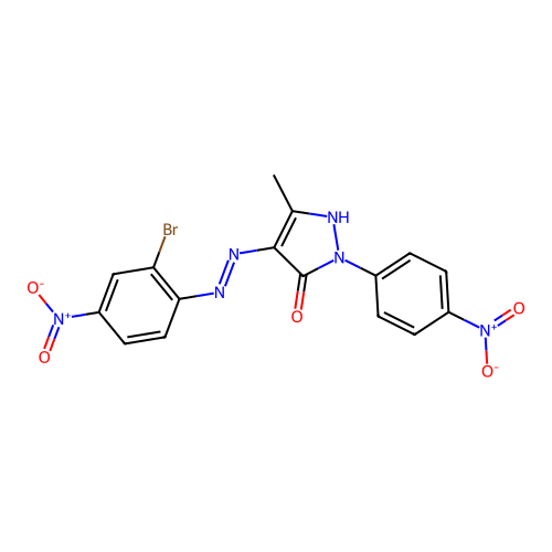 4-[(2-bromo-4-nitrophenyl)hydrazono]-5-methyl-2-(4-nitrophenyl)-2,4-dihydro-3H-pyrazol-3-one structure