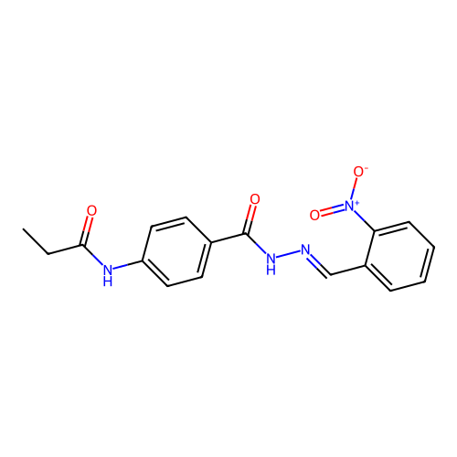 N-{4-[(2-{2-nitrobenzylidene}hydrazino)carbonyl]phenyl}propanamide structure