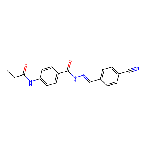 N-(4-{[2-(4-cyanobenzylidene)hydrazino]carbonyl}phenyl)propanamide structure