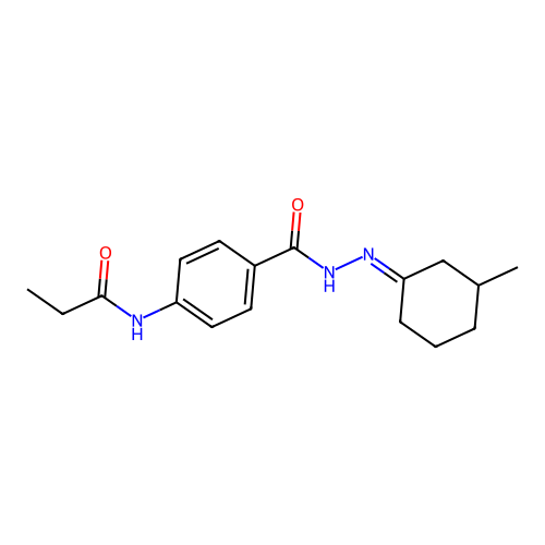 N-(4-{[(2E)-2-(3-methylcyclohexylidene)hydrazinyl]carbonyl}phenyl)propanamide structure