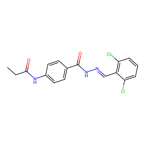 N-(4-{[2-(2,6-dichlorobenzylidene)hydrazino]carbonyl}phenyl)propanamide structure