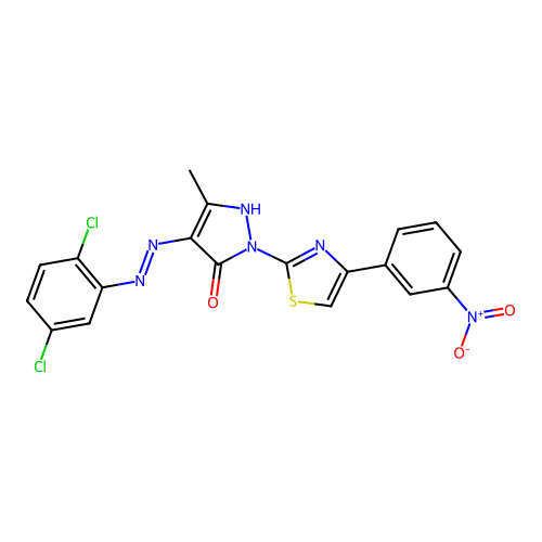 (4E)-4-[2-(2,5-DICHLOROPHENYL)HYDRAZIN-1-YLIDENE]-3-METHYL-1-[4-(3-NITROPHENYL)-1,3-THIAZOL-2-YL]-4,5-DIHYDRO-1H-PYRAZOL-5-ONE structure