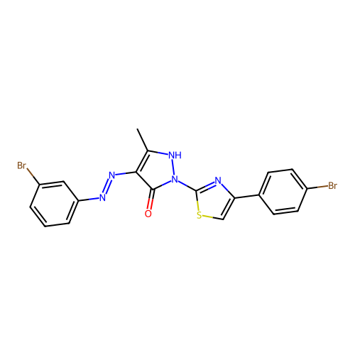 (4E)-1-[4-(4-BROMOPHENYL)-1,3-THIAZOL-2-YL]-4-[2-(3-BROMOPHENYL)HYDRAZIN-1-YLIDENE]-3-METHYL-4,5-DIHYDRO-1H-PYRAZOL-5-ONE structure