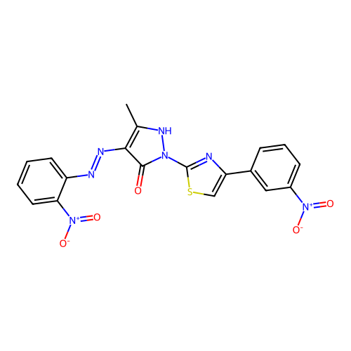 5-methyl-4-[(2-nitrophenyl)hydrazinylidene]-2-[4-(3-nitrophenyl)-1,3-thiazol-2-yl]pyrazol-3-one structure