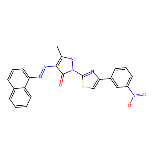 5-methyl-4-(1-naphthylhydrazono)-2-[4-(3-nitrophenyl)-1,3-thiazol-2-yl]-2,4-dihydro-3H-pyrazol-3-one structure