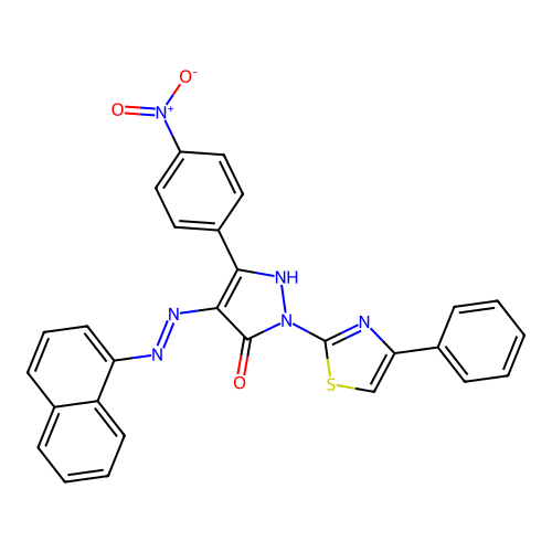 4-(1-naphthylhydrazono)-5-(4-nitrophenyl)-2-(4-phenyl-1,3-thiazol-2-yl)-2,4-dihydro-3H-pyrazol-3-one structure