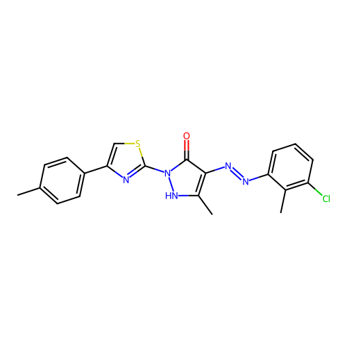 4-[(3-chloro-2-methylphenyl)hydrazono]-5-methyl-2-[4-(4-methylphenyl)-1,3-thiazol-2-yl]-2,4-dihydro-3H-pyrazol-3-one structure