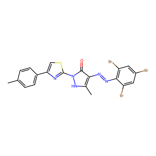 5-methyl-2-[4-(4-methylphenyl)-1,3-thiazol-2-yl]-4-[(2,4,6-tribromophenyl)hydrazono]-2,4-dihydro-3H-pyrazol-3-one structure