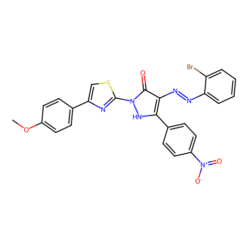 (4Z)-4-[2-(2-bromophenyl)hydrazinylidene]-2-[4-(4-methoxyphenyl)-1,3-thiazol-2-yl]-5-(4-nitrophenyl)-2,4-dihydro-3H-pyrazol-3-one structure