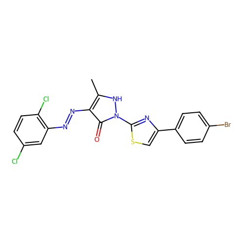 2-[4-(4-bromophenyl)-1,3-thiazol-2-yl]-4-[(2,5-dichlorophenyl)hydrazono]-5-methyl-2,4-dihydro-3H-pyrazol-3-one structure