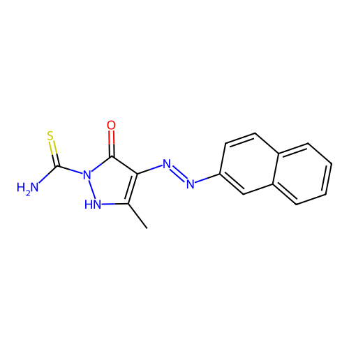 (4E)-3-methyl-4-(2-naphthylhydrazono)-5-oxo-4,5-dihydro-1H-pyrazole-1-carbothioamide structure