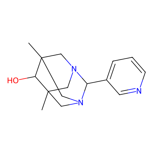 (1r,5R,7S)-5,7-dimethyl-2-(pyridin-3-yl)-1,3-diazaadamantan-6-ol structure