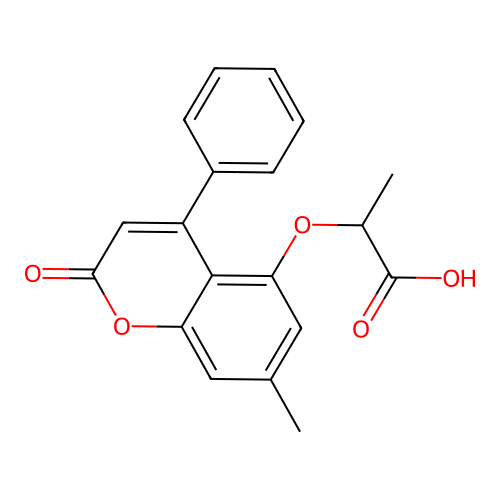 2-((7-methyl-2-oxo-4-phenyl-2H-chromen-5-yl)oxy)propanoic acid structure