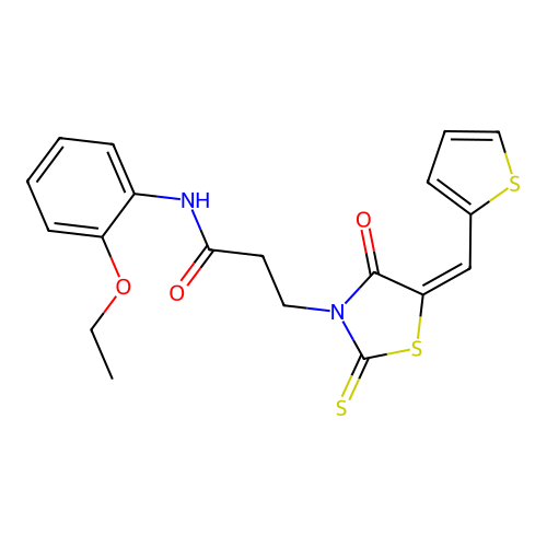 (E)-N-(2-ethoxyphenyl)-3-(4-oxo-5-(thiophen-2-ylmethylene)-2-thioxothiazolidin-3-yl)propanamide structure