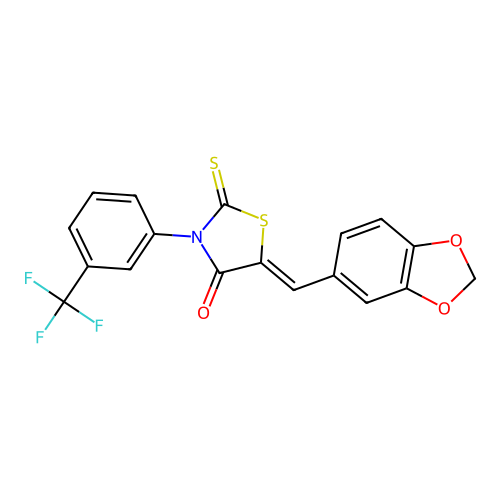(5Z)-5-(1,3-benzodioxol-5-ylmethylidene)-2-sulfanylidene-3-[3-(trifluoromethyl)phenyl]-1,3-thiazolidin-4-one structure
