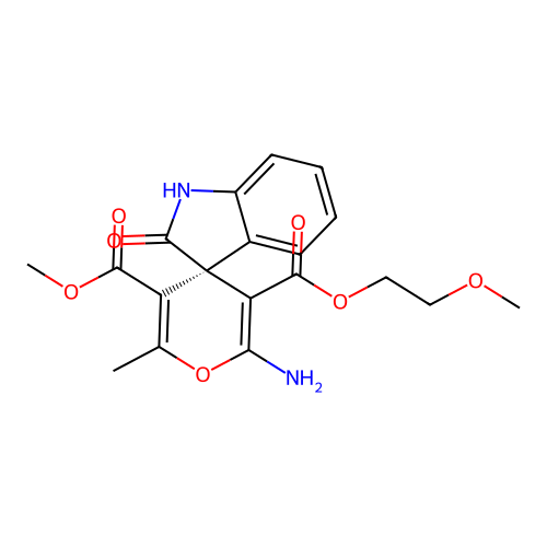 (R)-3'-(2-methoxyethyl) 5'-methyl 2'-amino-6'-methyl-2-oxospiro[indoline-3,4'-pyran]-3',5'-dicarboxylate structure